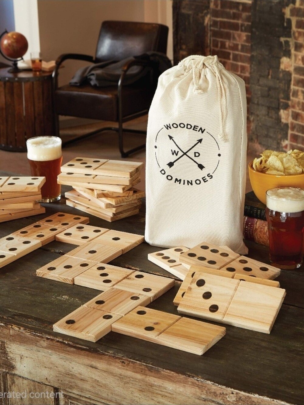 Refinery Jumbo Wood Dominoes 28 Piece Game Set Real wood burns 7"x3.5"